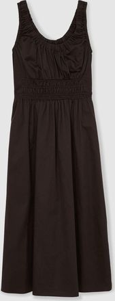 Reiss Womens Dark Brown Cotton Craft Stitch Shirred Midi Dress, Size: 12