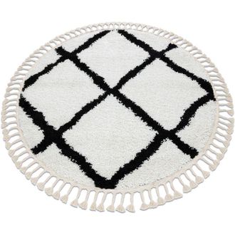 RugsX Rugsx - Alfombra Berber Cross C&iacute;rculo Blanco Franjas Bereber Marroqu&iacute; Shaggy White Circulo 120 Cm