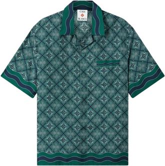 Casablanca Radiating Monogram Cuban Collar Silk Twill Shirt - Heren - Korte mouwen Overhemden - Groen - L - Overhemden