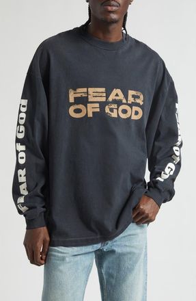 Fear of God Relaxed Long Sleeve Logo Graphic T-Shirt in Black Black at Nordstrom, Size Medium