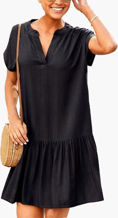 Lascana Womens Flounce Hem Shift Dress in Black at Nordstrom, Size 12