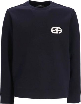 Emporio Armani Midnight Blue Logo Patch Crew Neck Sweatshirt - Heren - Sweatshirts - Blauw - 2XL - Katoen - Hoodies & sweatvesten