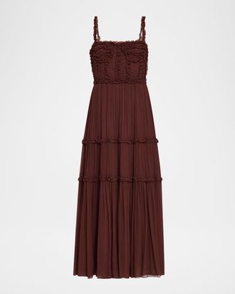 Ulla Johnson Talitha Smocked Sleeveless Silk Midi Dress