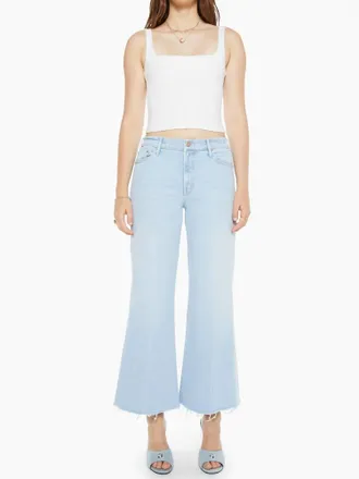 Mother Twister Ankle Fray Flared Wide Leg Jeans In Blue