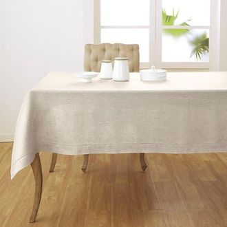 Solino Home Linen Tablecloth for Dining Table, Holiday and Everyday Table Decor - Classic Hemstitch in Light Natural at Nordstrom, Size Xx-Large