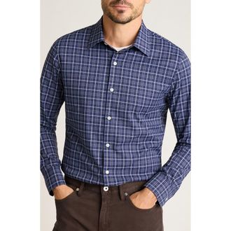 Bonobos Tech Slim Fit Navy Plaid Performance Button-Down Shirt in Rothwell Plaid at Nordstrom, Size Large