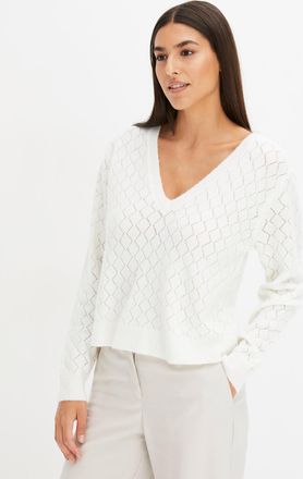 Bonprix Ajourpullover BONPRIX Ajour-Pullover, Damen, Gr. 48/50 (XL), weiss (wollwei&szlig;), Obermaterial: 67% Polyacryl, 30% Polyester, 3% Elasthan, l&auml;ssig geschni