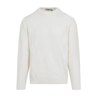 Canali Round-neck Knitwear, male, White, Size: XL Round-neck Sweater