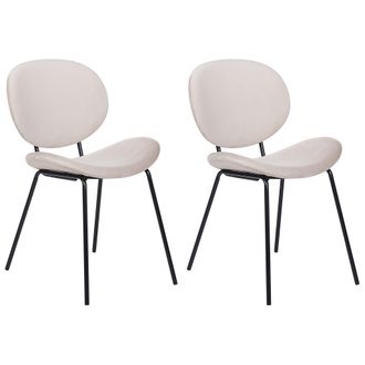 Beliani Beliani - Conjunto De 2 Sillas Hierro Terciopelo Patas Negras Tapas Sin Reposabrazos Dise&ntilde;o Retro Asientos Comedor Beige Claro Luana