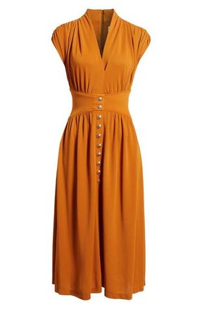 Anne Klein V-Neck Midi Dress in Bronze at Nordstrom, Size 12