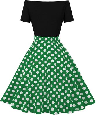 Generic Red Polka Dot Dress 1940s Dresses Women Vintage Rockabilly Off Shoulder Polka Dots A Line Swing Midi Dress Cocktail Party Evening Prom Gown 1940s Fanc