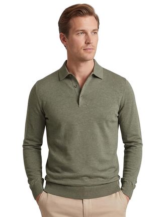 Profuomo Poloshirt groen gemeleerd Profuomo 3 knoops normale fit