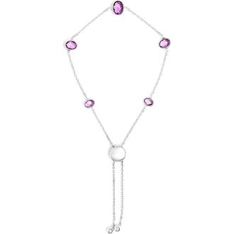 House of Brilliance 925 Sterling Silver Bezel Set Purple Amethyst 5 Station Adjustable Bolo Bracelet in White at Nordstrom