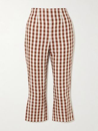 Faithfull The Brand Pantaloni Cropped A Gamba Dritta In Lino A Quadretti Valeria - Marrone