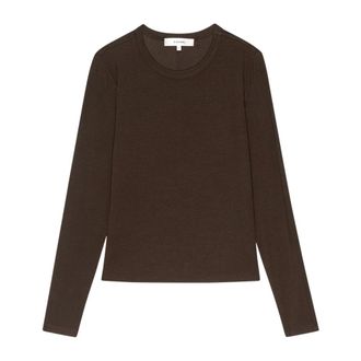 Frame Denim Long Sleeve Rib Crew - Dames - Ronde hals truien - Bruin - L - Truien & Vesten