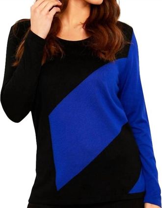 Angel 3/4 Sleeve Abstract Crew Top In Black/royal