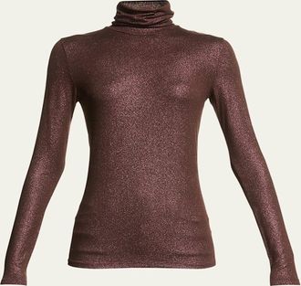 Majestic Filatures Metallic Long-Sleeve Turtleneck Top