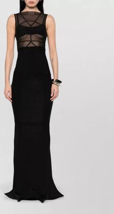 Rick Owens long dress high slit sheer panels sleeveless