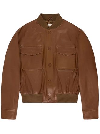 Montedoro Red Brown Cropped Smooth Leather Bomber Jacket