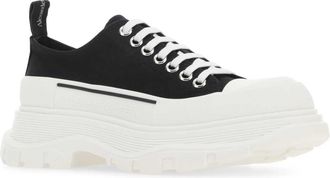 Alexander McQueen Womens Black Canvas Tread Slick Sneakers 1070
