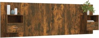 Berkfield Home Classic Bed Headboard with Cabinets Smoked Oak Engineered Wood in Brown