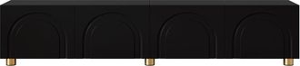 Urban Meuble Mueble tv negro de 4 puertas con relieve arqueado y patas doradas