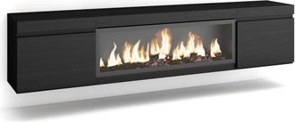 Skraut Home Mueble tv efecto madera negro 208x35x45cm chimenea efecto fuego xxl