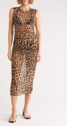 Good American Semisheer Mesh Cover-Up Midi Dress in Lucky Leopard001 at Nordstrom Rack, Size Medium