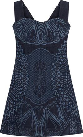 Alberta Ferretti Mouwenloze Korte Jurk - Dames - Korte kleedjes - Blauw - L - Katoen - Kleedjes