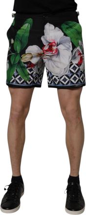 Dolce & Gabbana Mens Floral Print Shorts Geometric Detail - Black - Size EU 48 (Mens)