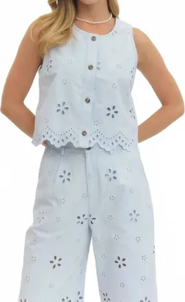 Entro Eyelet Sleeveless Top In Light Blue