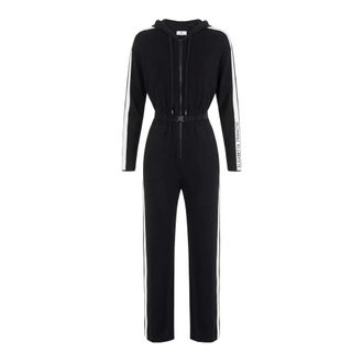 Elisabetta Franchi Tweekleurige gebreide jumpsuit met logo - Dames - Jumpsuits & Playsuits - Zwart - Maat: XL Zijde