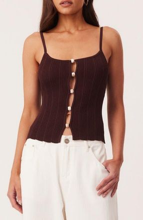 SNDYS Odessa Bead Lined Rib Camisole in Chocolate at Nordstrom, Size X-Small