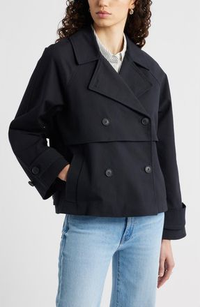 Nordstrom Stretch Cotton Trench Coat in Black at Nordstrom, Size X-Small