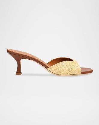 Staud Brigitte Raffia Kitten-Heel Mules