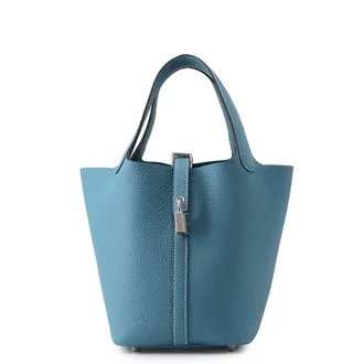 Herm&egrave;s Blue Taurillon Clemence Leather Tote Bag (Pre-Owned)