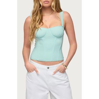Edikted Marcella Mesh Corset Tank in Aqua at Nordstrom, Size X-Small