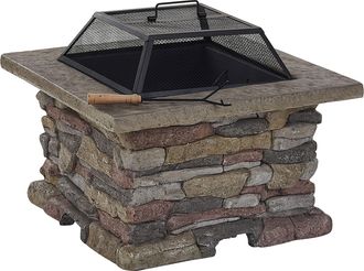 Beliani Brasero Chimenea Gris Negro Cubierta De Malla Cuadrada Al Aire Libre Kelud