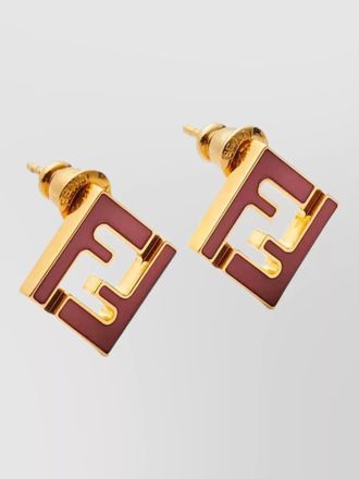 Fendi ff square earrings metal gold tone