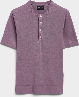 Le 31 Mens Pure linen knit Henley Shirt sweater