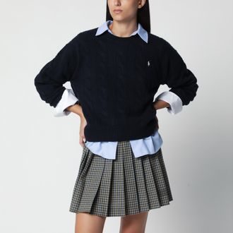 Polo Ralph Lauren Maglione girocollo a trecce in lana e cashmere blu navy
