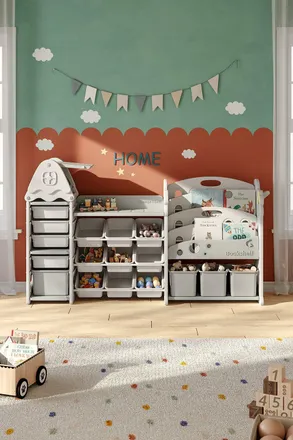 Living and Home Large Plastic Storage Organizer and Bookshelf Combination in White