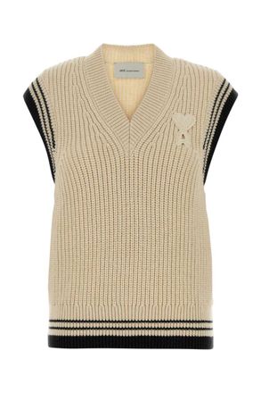 Ami Beige V Neck Sweaters