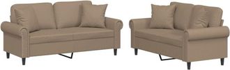 vidaXL Juego De Sof&aacute;s Con Cojines 2 Piezas Cuero Sint&eacute;tico Capuchino Vidaxl