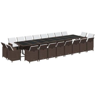 vidaXL Juego Comedor Jard&iacute;n 21 Pzas Con Cojines Rat&aacute;n Sint&eacute;tico Marr&oacute;n Vidaxl