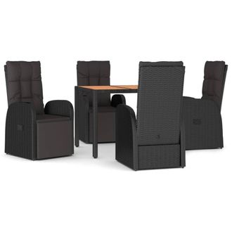Berkfield Home 5 Piece Garden Dining Set Black Poly Rattan&Solid Wood Acacia