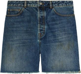 Palm Angels Indigo Blauwe Denim Shorts met Logo Patch - Heren - Denim shorts - Blauw - W34 - Denim - Korte Broeken
