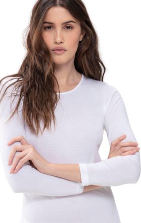 Mey Langarmshirt MEY Noblesse, Damen, Gr. 44, weiss (wei&szlig;), Feinripp, Obermaterial: 100% Baumwolle, unifarben, Basic normal, Rundhals, eingefasste Kante, 
