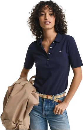 GANT Shield Piqu&eacute; Polo Shirt - Dames - Polos - Blauw - M - Katoen - Tops