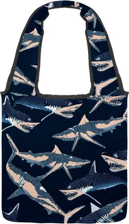 Generic Sharks Painted Reversible Canvas Shoulder Tote - Double-Sided Print, 12oz Cotton, 27cm Drop, Fold-Flat Bag for Travel, Shopping, Street Outings